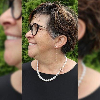 Collier de perles d'eau douce, or 14K serti de tourmalines et diamants