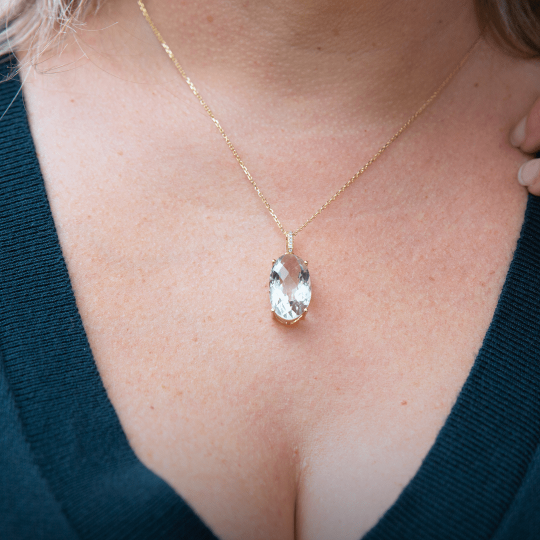 Collier en or 14K, diamants et améthyste verte