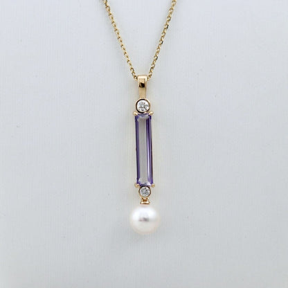 Collier Nerida en or 14K, diamants, perle et améthyste