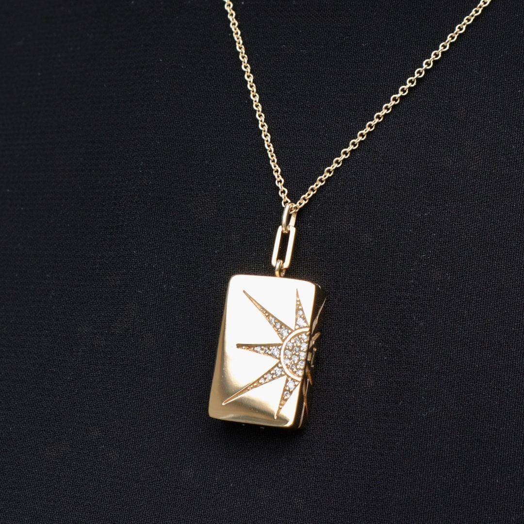 Collier porte-photo Soleil en or 14K et diamants