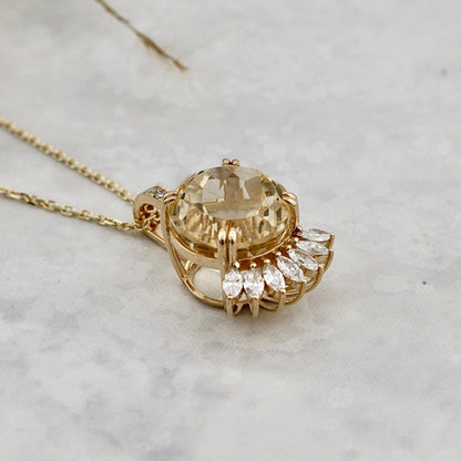 Collier Rayons en or 14K, diamants et citrine
