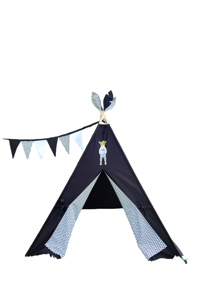 Black Teepee with Dog patch and Zig-zag Lining Teepee Tent