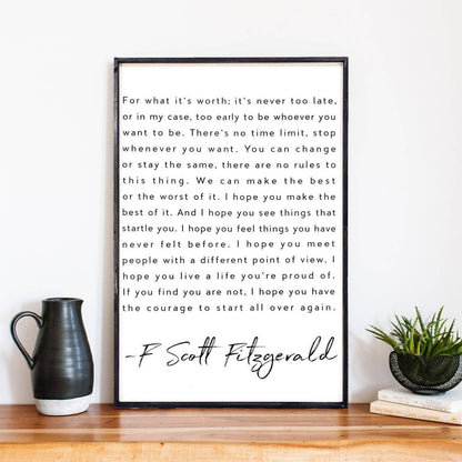 F. Scott Fitzgerald Wood Sign