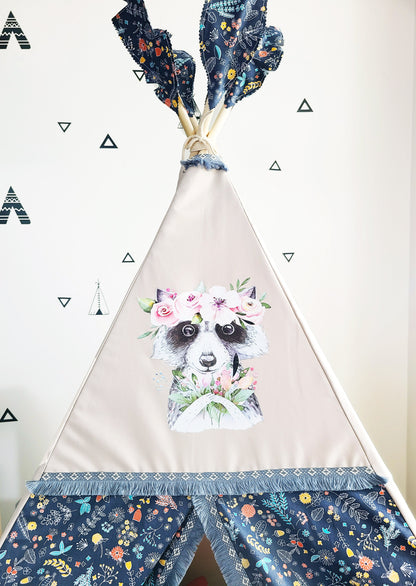 Racoon with flowers Teepee Tent