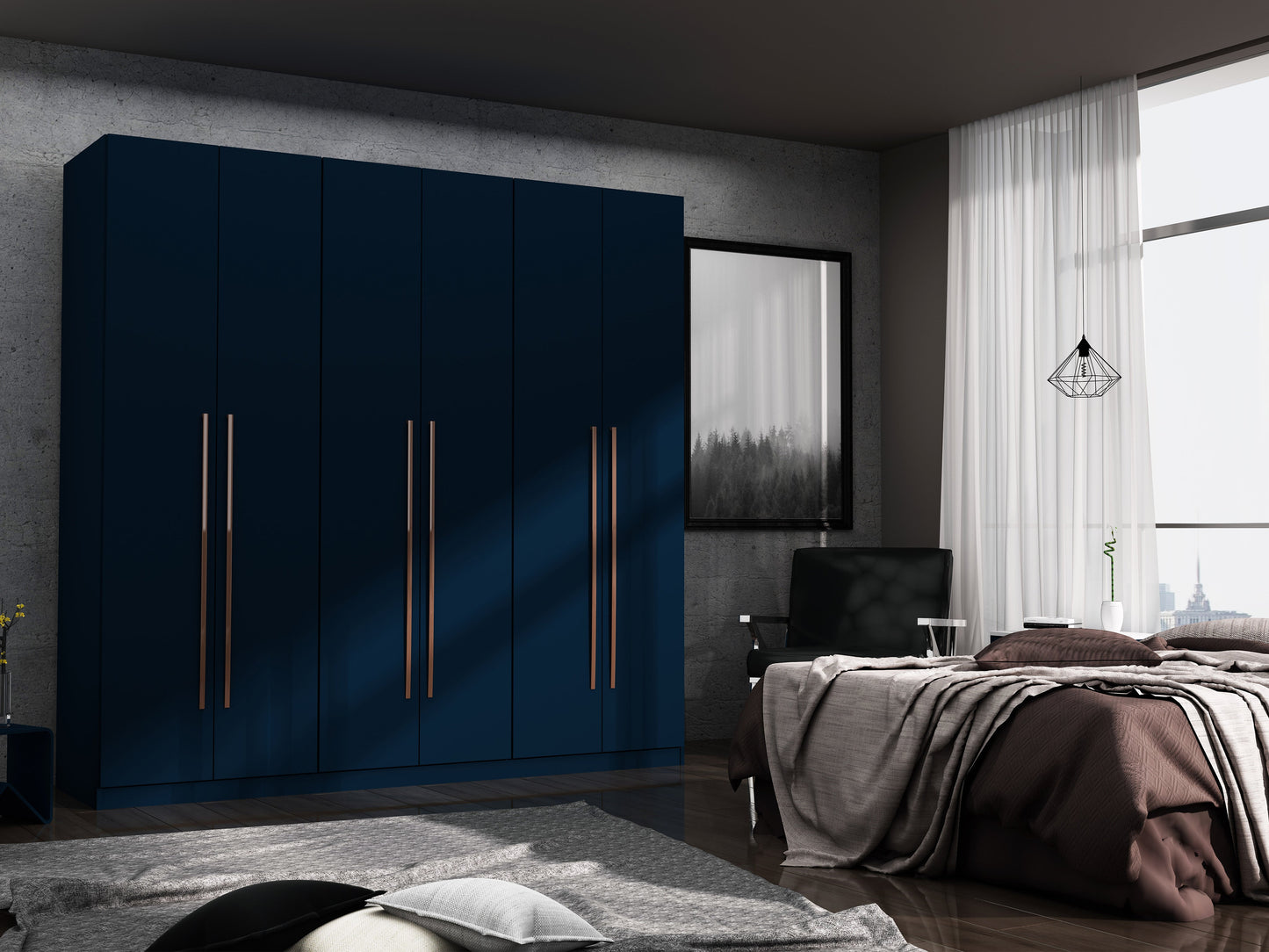 Torino Modern Freestanding Wardrobe - Midnight Blue