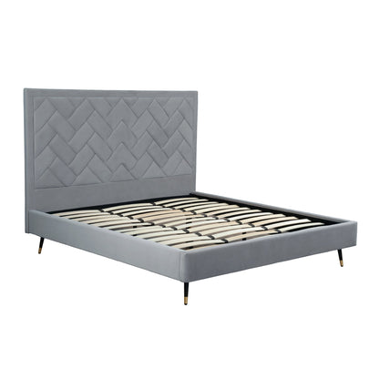 Gallagher Upholstered Velvet Platform Bed - Grey