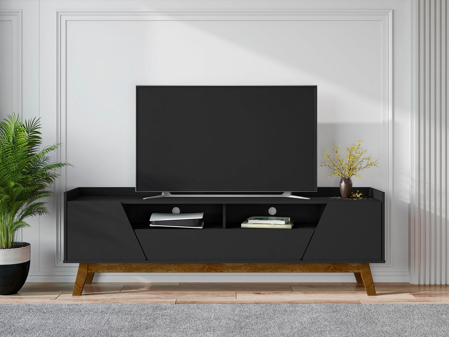 Malmo Modern 70.8" TV Stand with 2 Drawers - Black/Brown