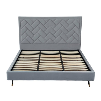 Gallagher Upholstered Velvet Platform Bed - Grey