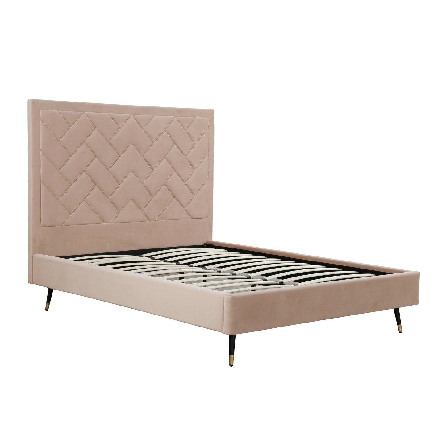 Gallagher Upholstered Velvet Platform Queen Bed - Nude Beige