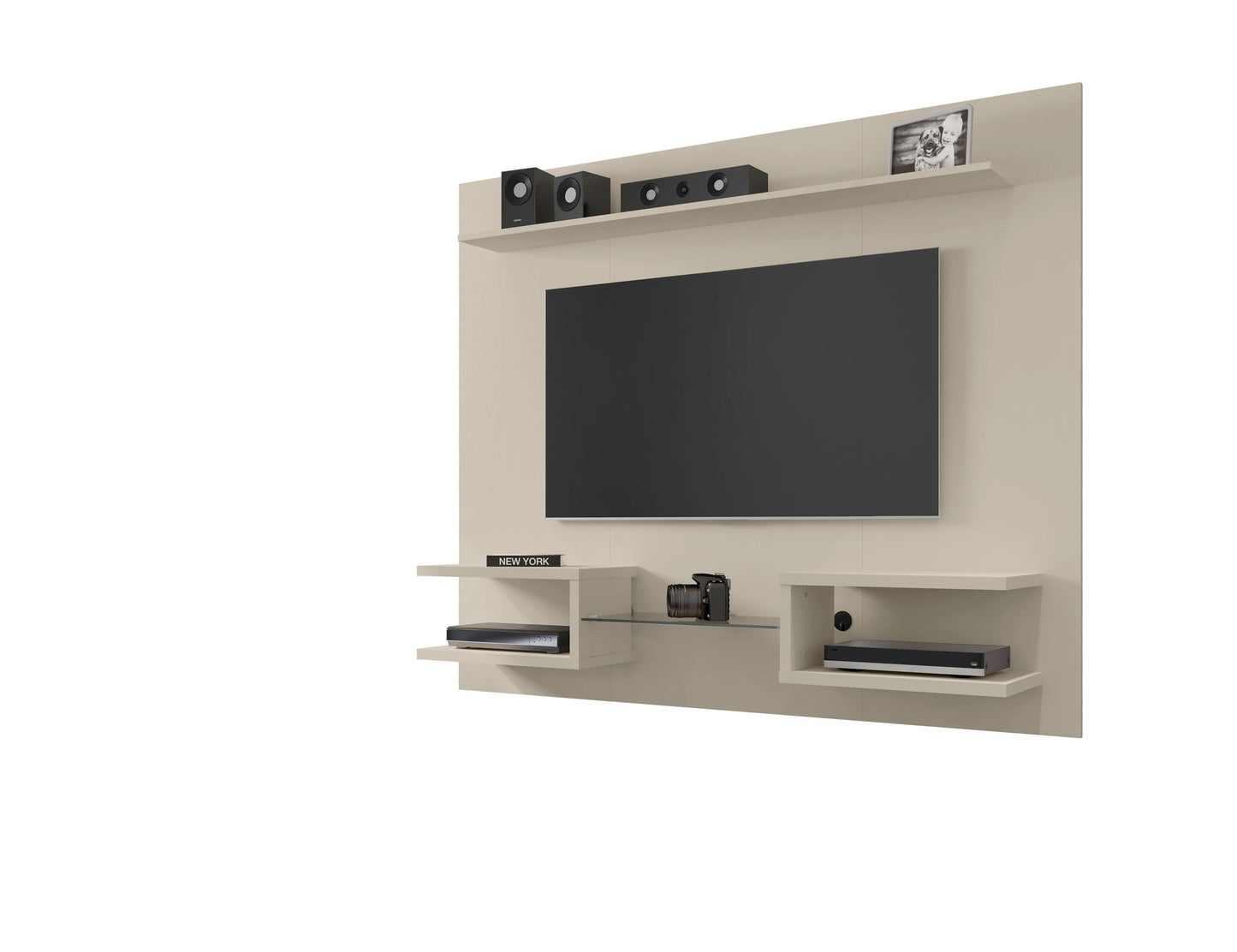 Augusta Modern Floating Shelved Entertainment Center - Beige/Cream Gloss
