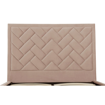 Gallagher Upholstered Velvet Platform Queen Bed - Nude Beige