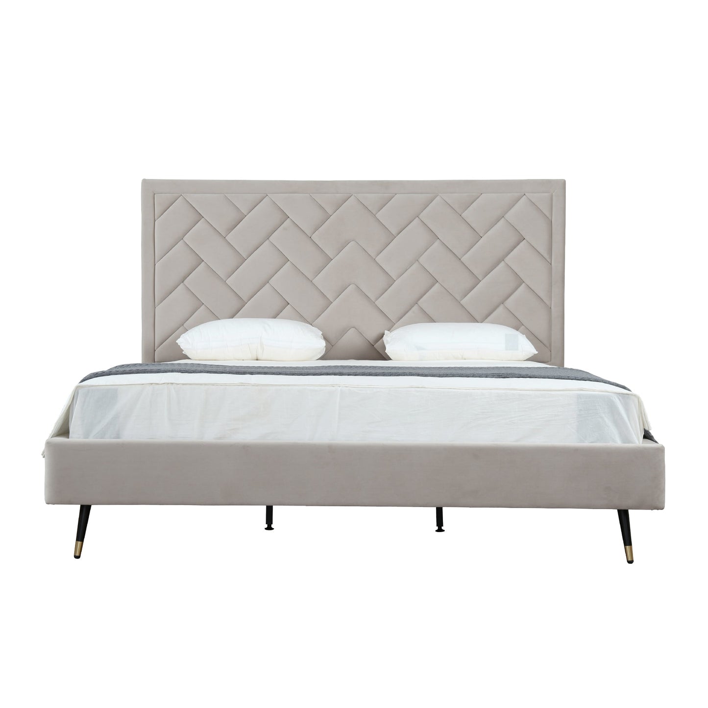 Gallagher Upholstered Velvet Platform Bed - Greige