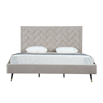 Gallagher Upholstered Velvet Platform Bed - Greige