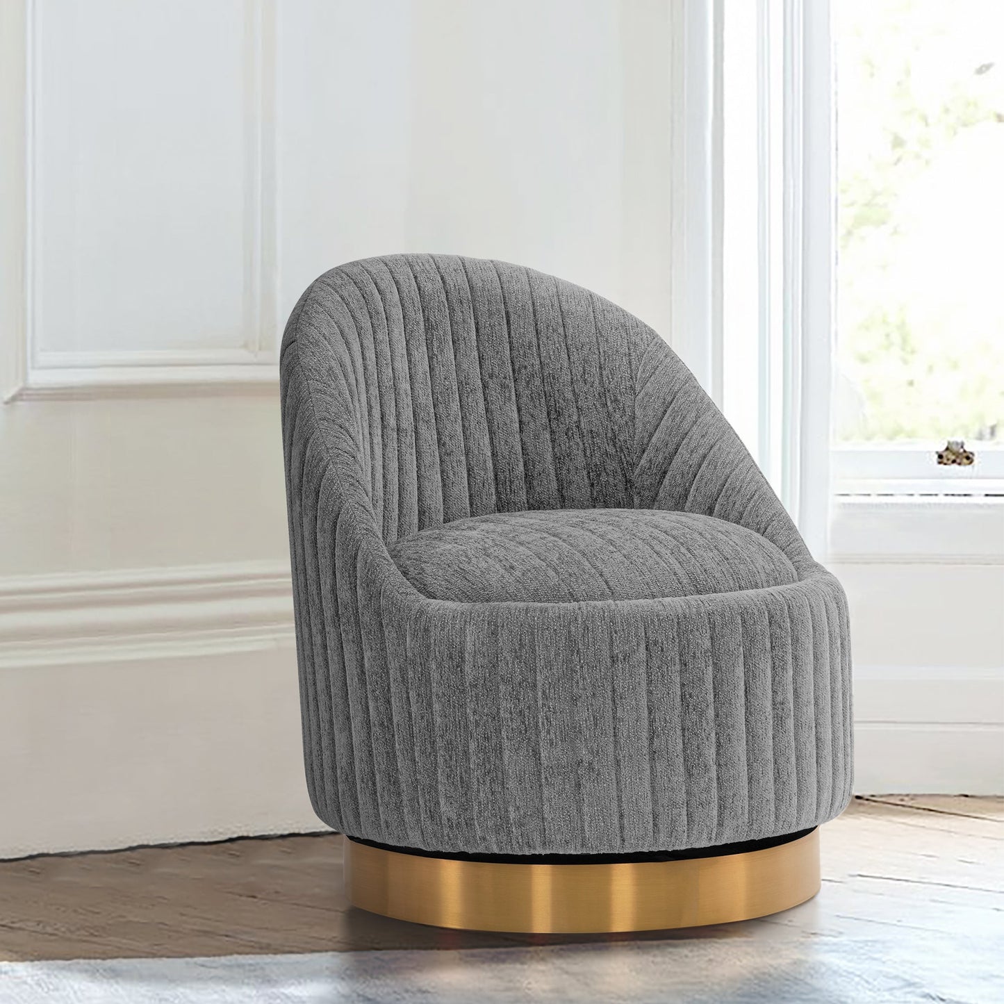Pumpkin Swivel Chenille Accent Chair - Grey/Gold