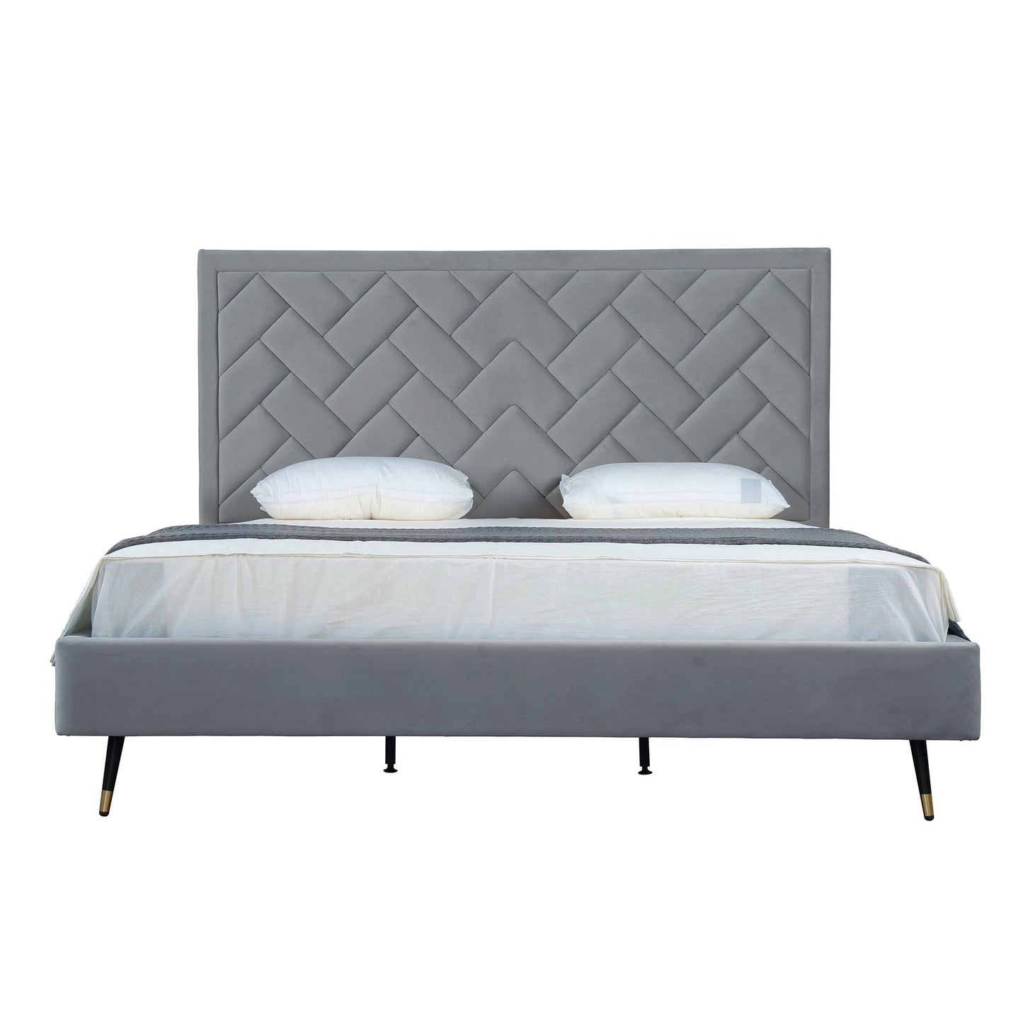 Gallagher Upholstered Velvet Platform Bed - Grey