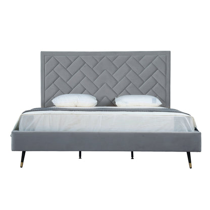 Gallagher Upholstered Velvet Platform Bed - Grey