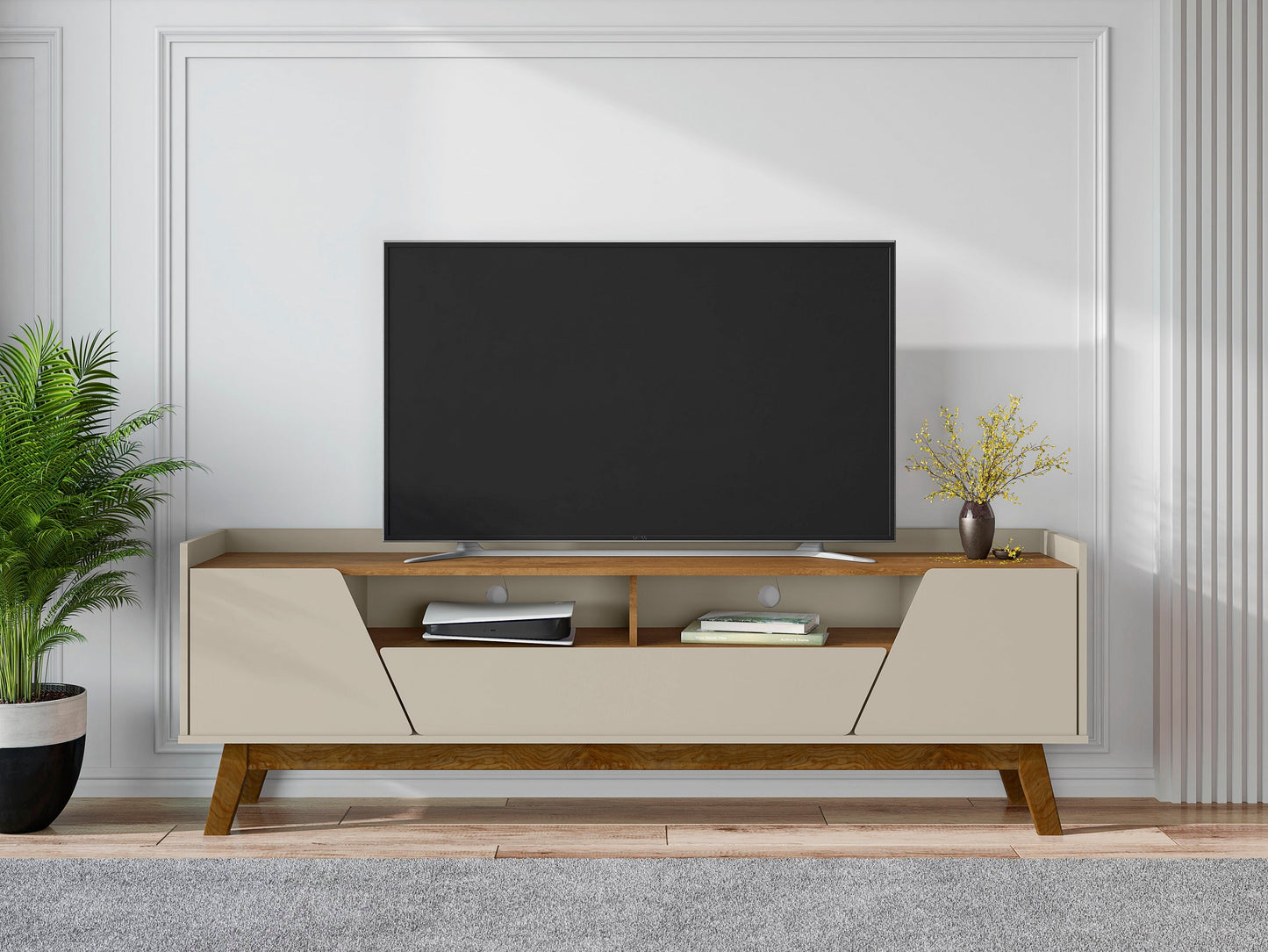 Malmo Modern 70.8" TV Stand with 2 Drawers - Beige/Brown