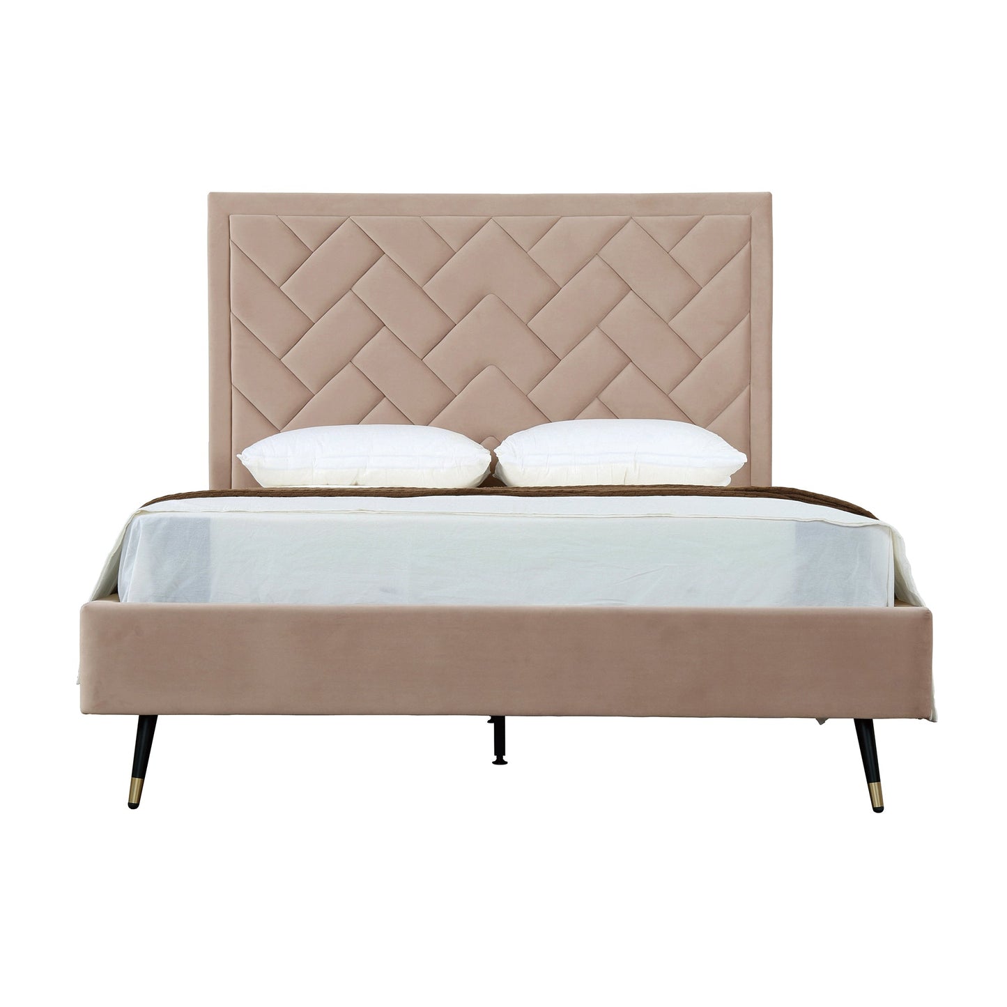 Gallagher Upholstered Velvet Platform Queen Bed - Nude Beige