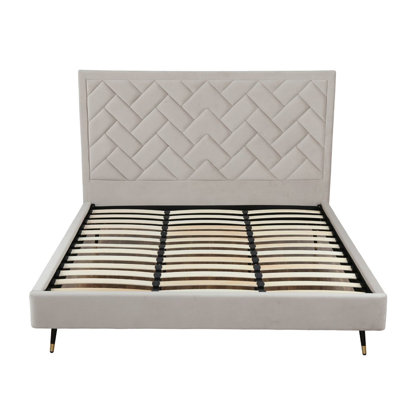 Gallagher Upholstered Velvet Platform Bed - Greige