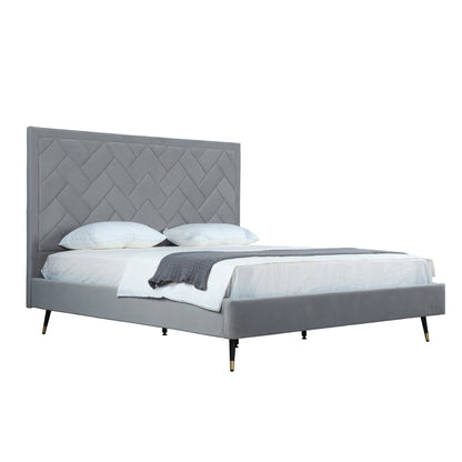Gallagher Upholstered Velvet Platform Bed - Grey