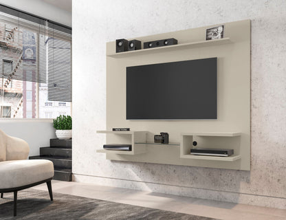 Augusta Modern Floating Shelved Entertainment Center - Beige/Cream Gloss