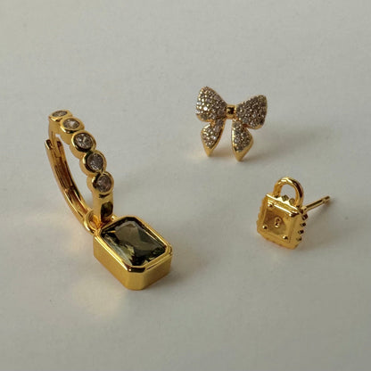 Hoor Drop Earrings- Gold and Olive