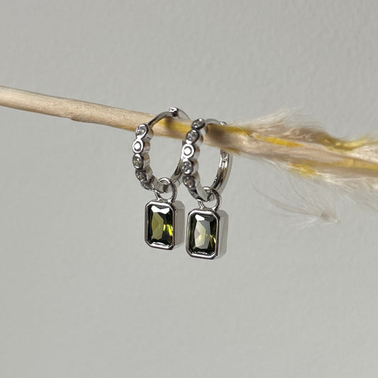 Hoor Drop Earrings- Silver and Olive