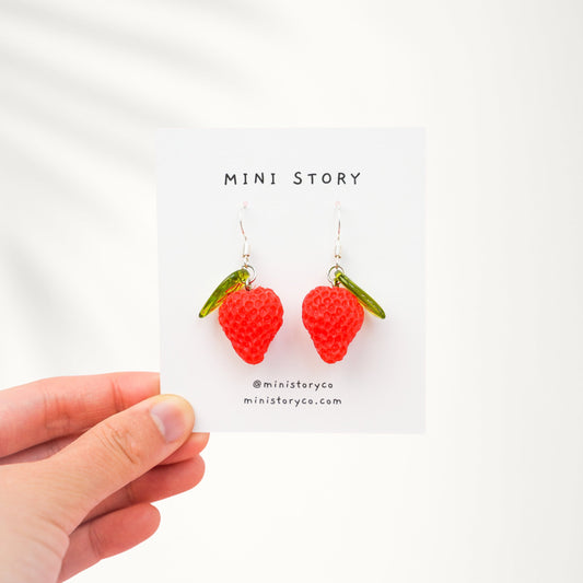 Strawberry Dangle Earrings | Handmade Jewellery | Silver Dangle Earrings | Fruit Earrings | Fun Jewelry