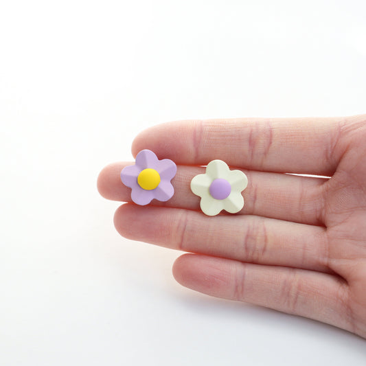 Retro Flower Mismatched Earrings | Forget Me Not Earrings | Statement Flower Stud Earrings | Purple Floral Jewellery | Y2K Cute Earrings