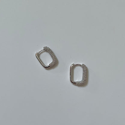 Rectangle Stone Earrings - Silver with White Stone