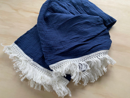 Navy Fringe Blanket