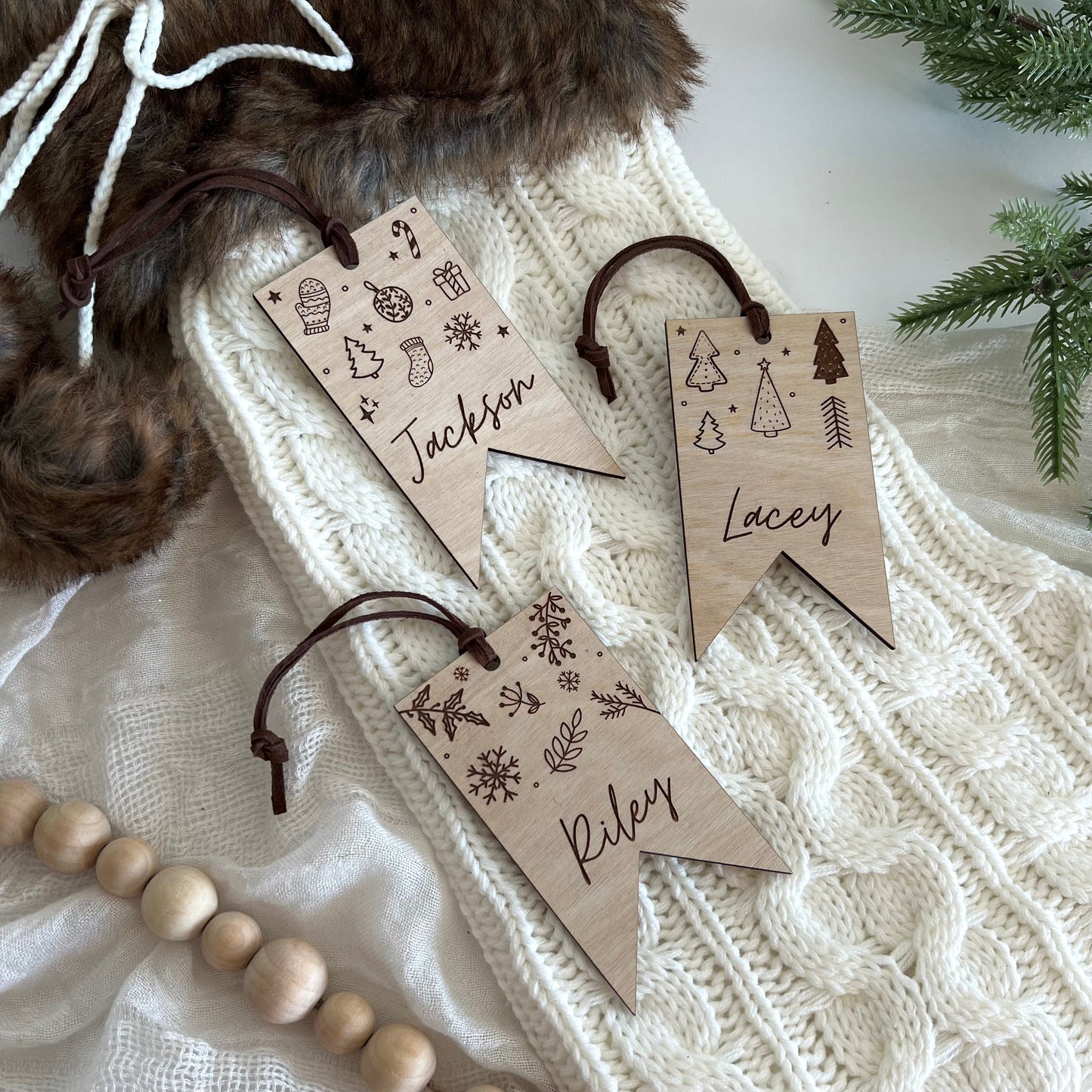 Engraved Christmas Pattern Stocking Name Tags