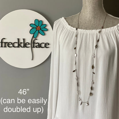 Waterfall Leaf Necklace – Long Layering Chain with Cascading Silver & Mixed Metal Leaves