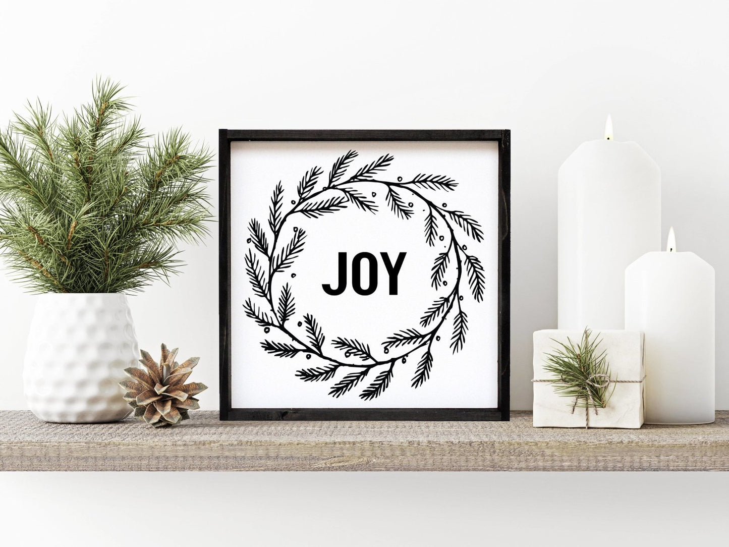 Joy Wreath Wood Sign