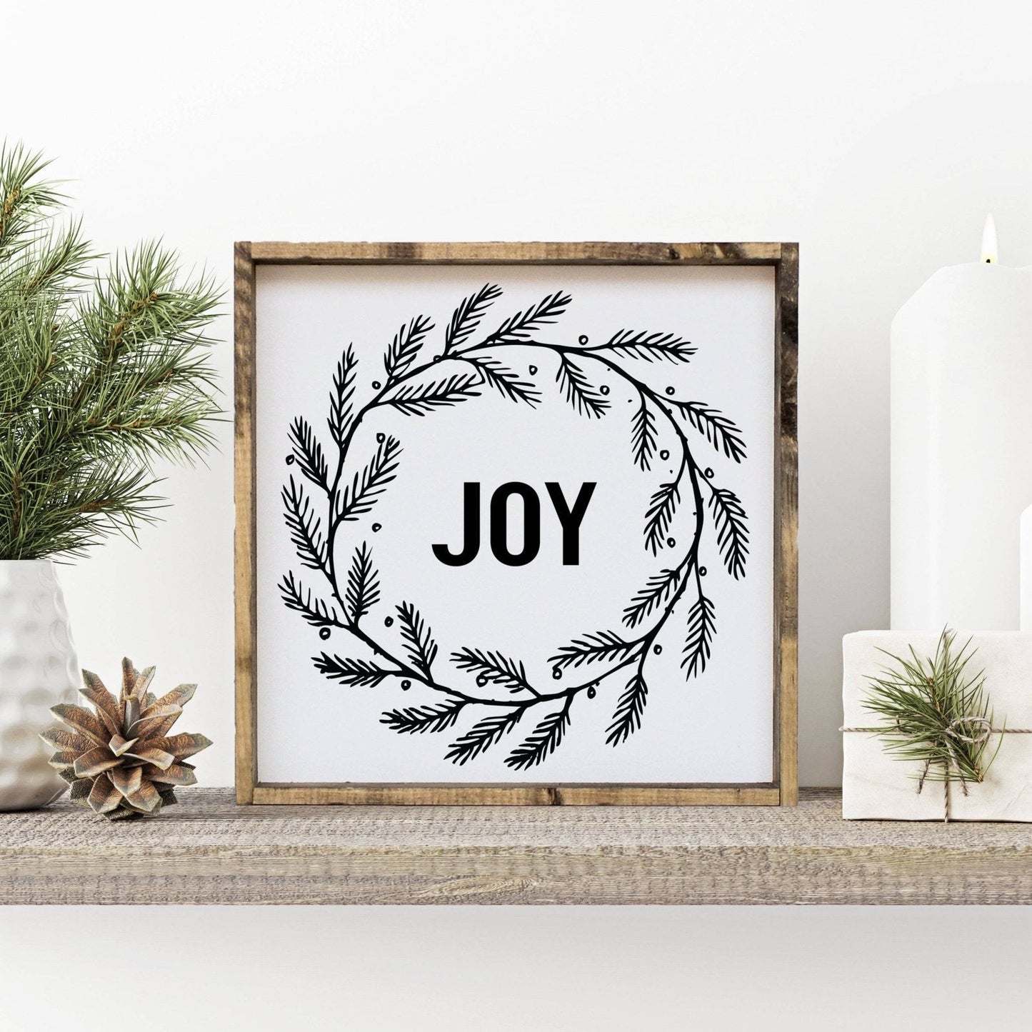 Joy Wreath Wood Sign