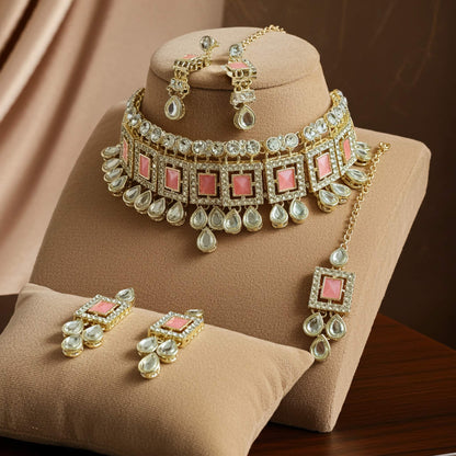 Heritage silver & pink Kundan Choker Set