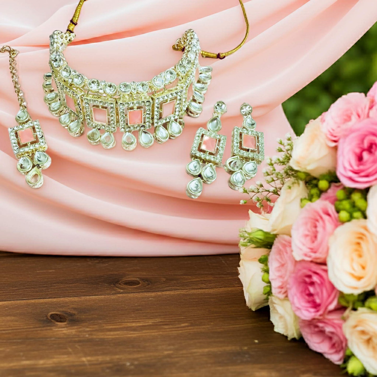 Heritage silver & pink Kundan Choker Set