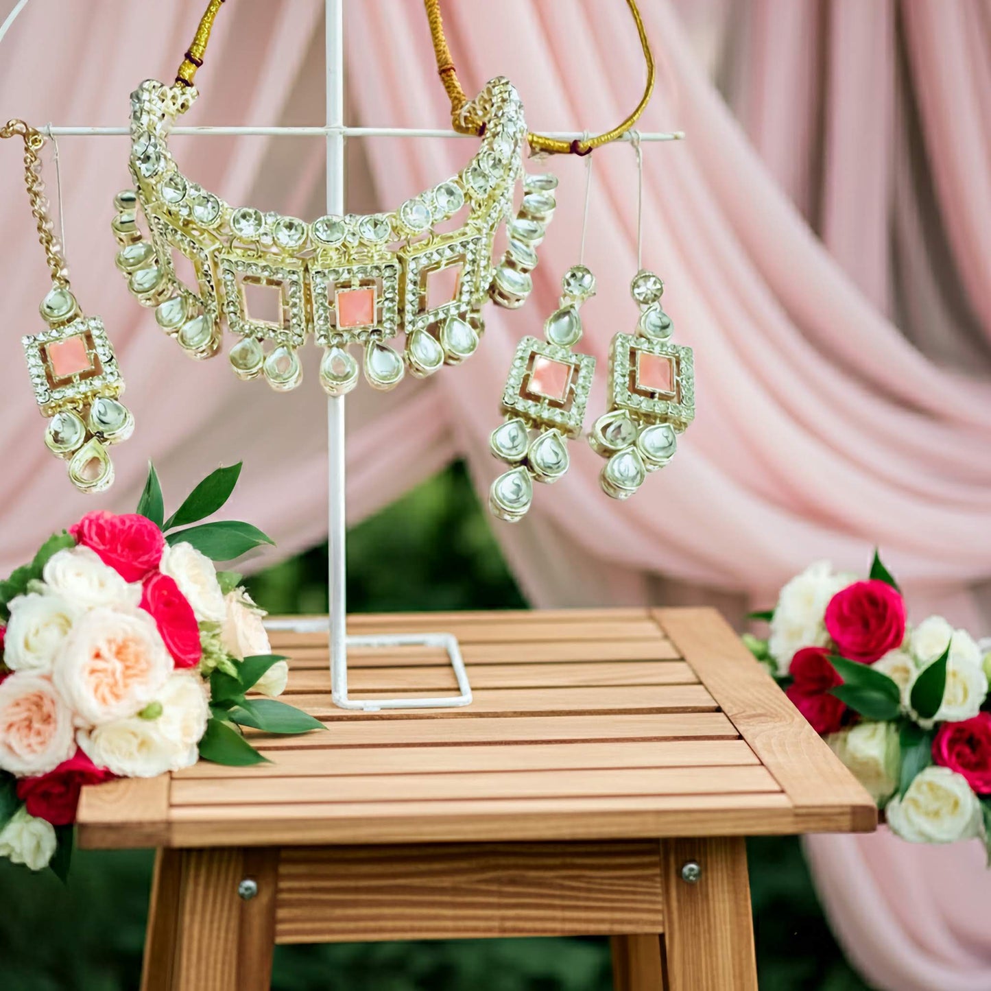 Heritage silver & pink Kundan Choker Set