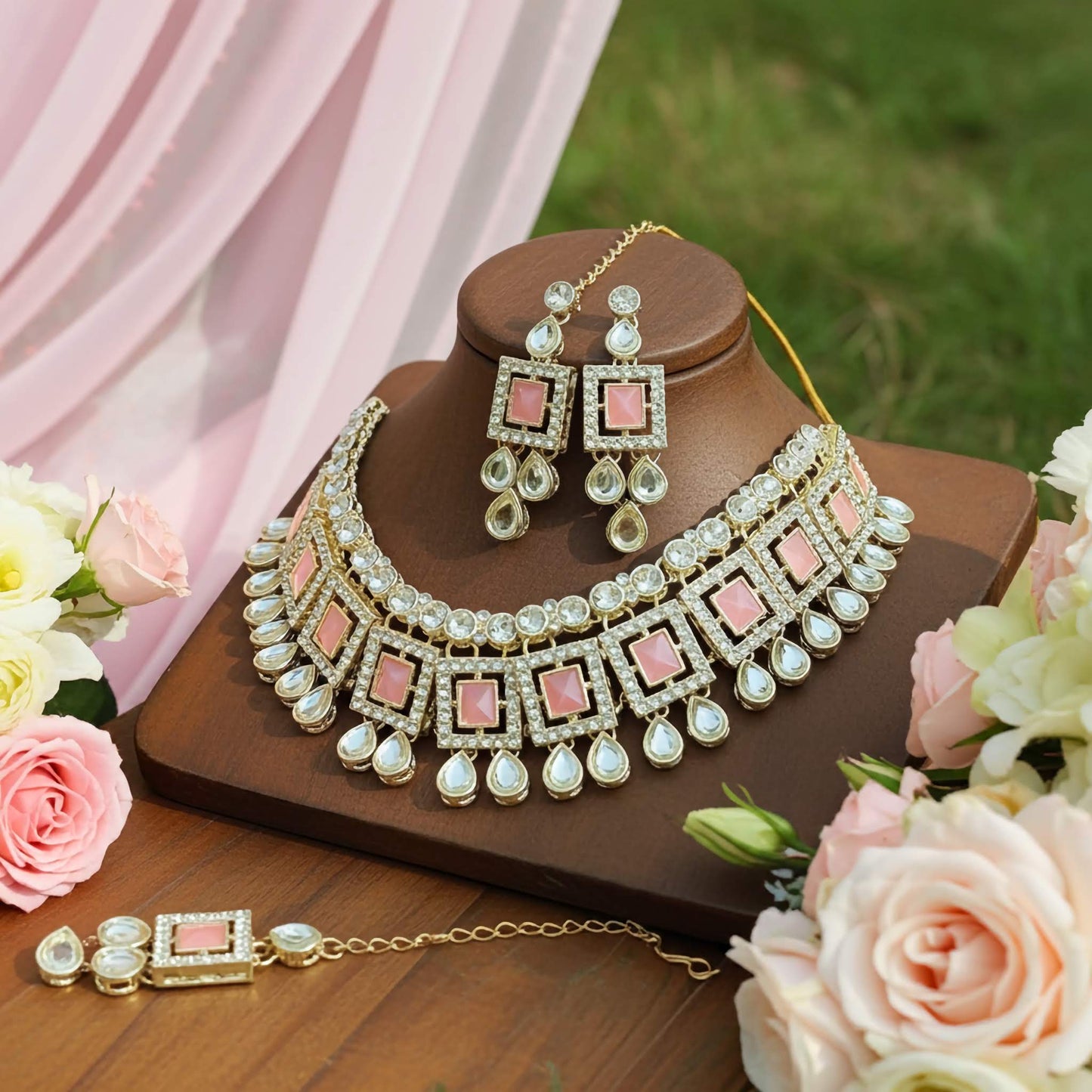 Heritage silver & pink Kundan Choker Set