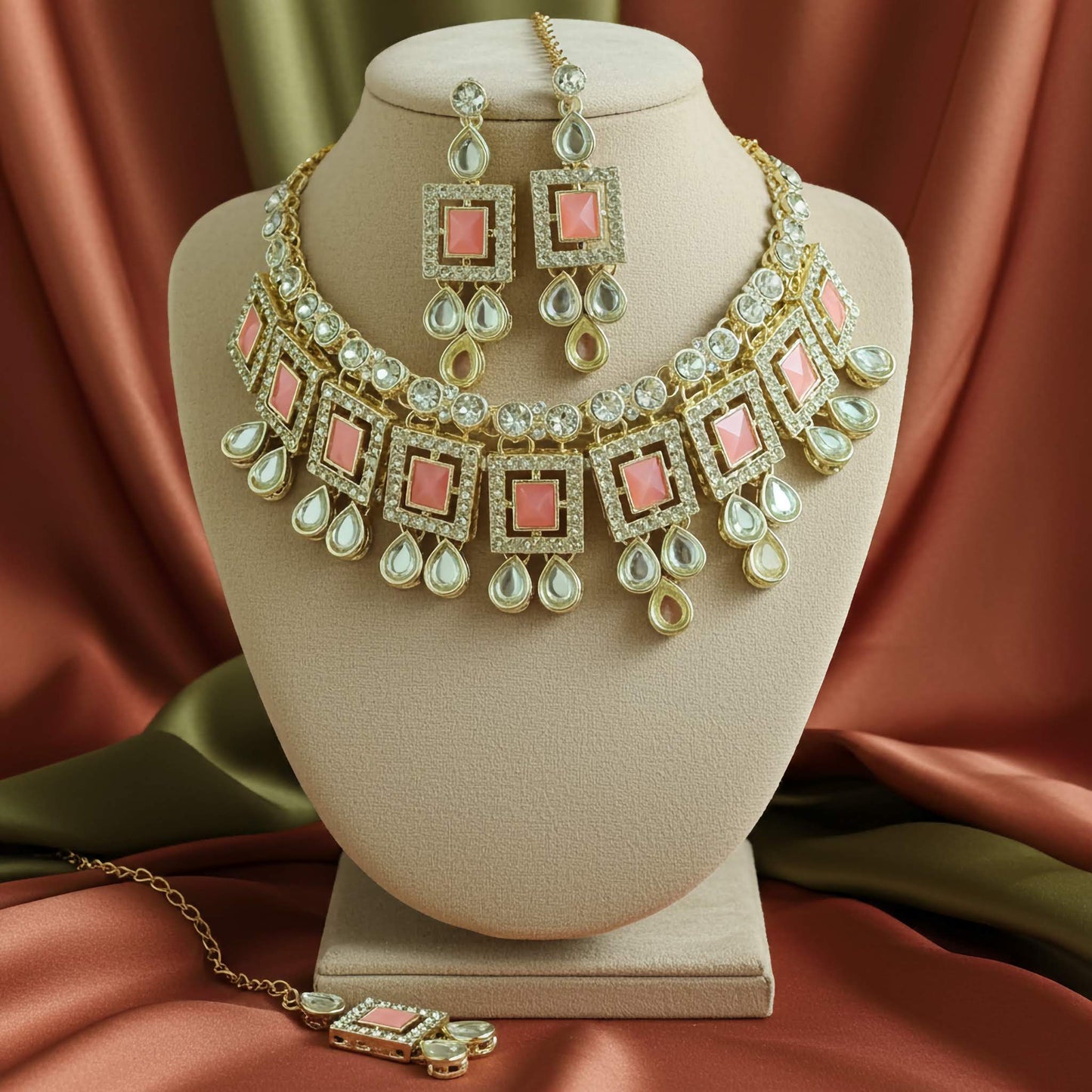 Heritage silver & pink Kundan Choker Set