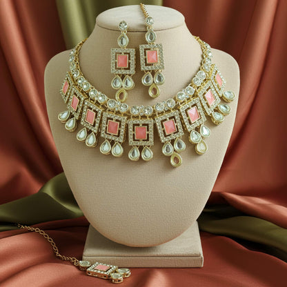 Heritage silver & pink Kundan Choker Set