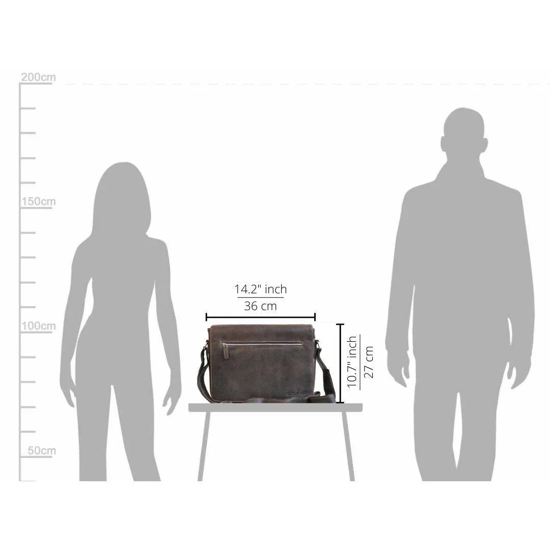 Greenwood Leather Laptop Bag. Premium Waxed Pull-Up Leather Messenger Bag