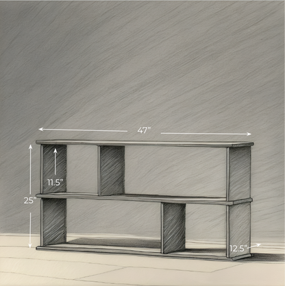 Horizontal bookshelf in red oak