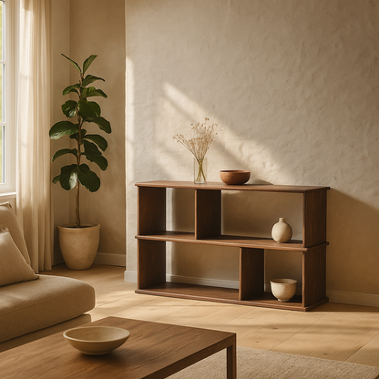 Horizontal bookshelf in walnut