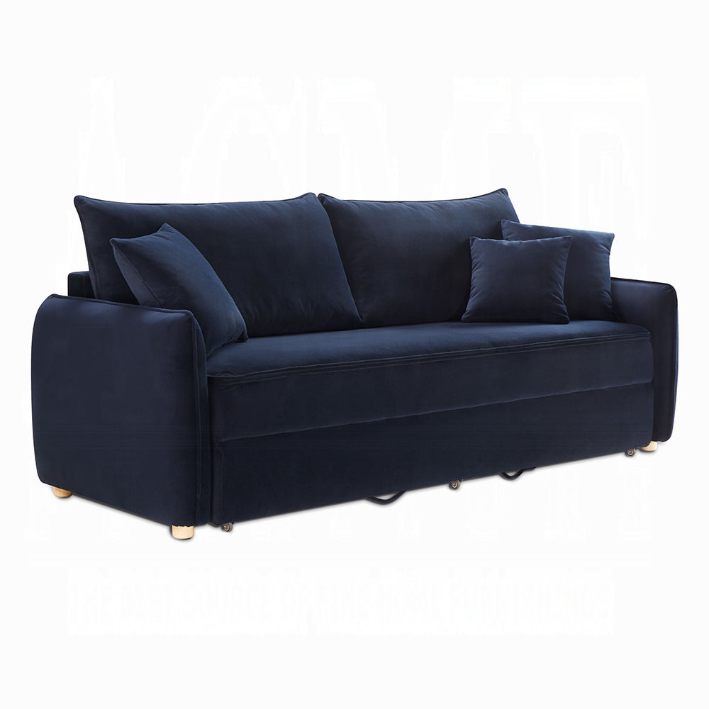 Bica Velvet Condo Size Sleeper Sofa w/Storage - Navy Blue