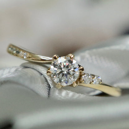 Bague solitaire en or 10K ou argent sterling et moissanites