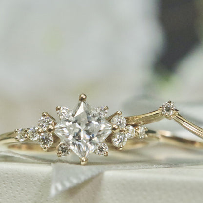 Bagues Ensemble d'alliances Princesse en or 10K et moissanites