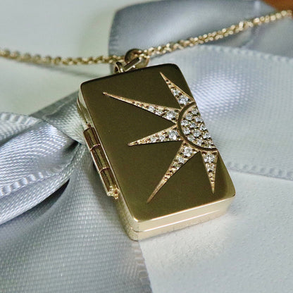 Collier porte-photo Soleil en or 14K et diamants