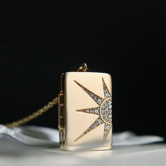 Collier porte-photo Soleil en or 14K et diamants