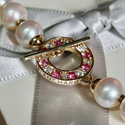 Collier de perles d'eau douce, or 14K serti de tourmalines et diamants